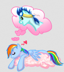 Size: 537x599 | Tagged: safe, artist:iferneh, rainbow dash, soarin', pegasus, pony, cloud, dream, female, male, shipping, soarindash, straight