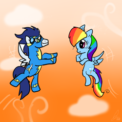 Size: 800x800 | Tagged: safe, artist:x-fizzy-x, rainbow dash, soarin', pegasus, pony, female, male, shipping, soarindash, straight, wonderbolts uniform