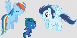 Size: 897x441 | Tagged: safe, artist:amy-defy, rainbow dash, soarin', pegasus, pony, female, flying, foal, male, offspring, parent:rainbow dash, parent:soarin', parents:soarindash, shipping, simple background, soarindash, straight