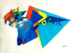 Size: 640x480 | Tagged: safe, artist:dgshadowchocolate, rainbow dash, crossover, fusion, rainic, solo, sonic the hedgehog, sonic the hedgehog (series), traditional art