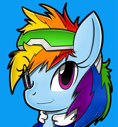 Size: 1500x1611 | Tagged: safe, artist:flam3zero, rainbow dash, pegasus, pony, bust, clothes, cosplay, glasses, jacket, portrait, smiling, solo, sonic adventure 2, sonic the hedgehog (series), style emulation, yuji uekawa style