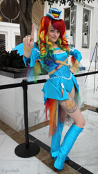 Size: 2045x3600 | Tagged: safe, artist:jillian ryan, rainbow dash, human, cosplay, fashion, irl, irl human, katsucon, photo, solo, steampunk, tattoo