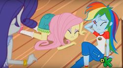 Size: 1138x626 | Tagged: safe, derpibooru import, screencap, fluttershy, rainbow dash, rarity, equestria girls, legend of everfree, discovery kids