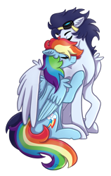 Size: 1135x1800 | Tagged: safe, artist:kikirdcz, derpibooru import, rainbow dash, soarin', pegasus, pony, 30 day otp challenge, cute, hug, male, shipping, simple background, soarindash, straight, transparent background, winghug