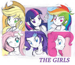 Size: 1282x1115 | Tagged: safe, artist:danmakuman, derpibooru import, applejack, fluttershy, pinkie pie, rainbow dash, rarity, twilight sparkle, equestria girls, mane six, sketch