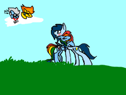 Size: 800x600 | Tagged: safe, artist:mlplover789, fleetfoot, rainbow dash, soarin', spitfire, pegasus, pony, blushing, female, hug, male, shipping, soarindash, straight