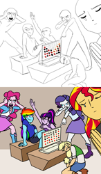 Size: 540x926 | Tagged: safe, artist:yogfan, derpibooru import, applejack, pinkie pie, rainbow dash, rarity, sci-twi, sunset shimmer, twilight sparkle, equestria girls, connect four, draw the squad, meme