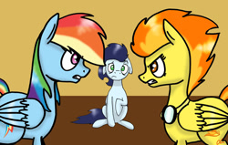 Size: 1024x651 | Tagged: safe, artist:lrusu, rainbow dash, soarin', spitfire, pegasus, pony, female, male, shipping, soarindash, straight