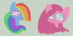 Size: 1000x497 | Tagged: safe, artist:painting-potato, derpibooru import, pinkie pie, rainbow dash, earth pony, pegasus, pony, female, mare, pinkamena diane pie