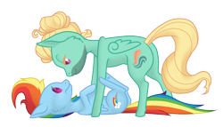 Size: 1000x570 | Tagged: safe, artist:dedonnerwolke, derpibooru import, rainbow dash, zephyr breeze, pegasus, pony, bedroom eyes, cute, male, on back, shipping, simple background, straight, transparent background, zephdash