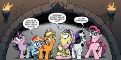 Size: 1040x522 | Tagged: safe, artist:andypriceart, derpibooru import, idw, applejack, fluttershy, pinkie pie, rainbow dash, rarity, twilight sparkle, earth pony, pegasus, pony, unicorn, the return of queen chrysalis, spoiler:comic, official comic