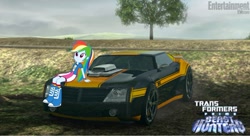 Size: 1527x829 | Tagged: safe, rainbow dash, equestria girls, beast hunters, bumblebee, transformers, transformers prime