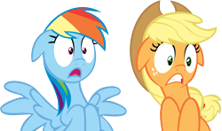 Size: 14420x8555 | Tagged: safe, artist:cyanlightning, derpibooru import, applejack, rainbow dash, earth pony, pegasus, pony, buckball season, .svg available, absurd resolution, floppy ears, hat, simple background, surprised, transparent background, vector