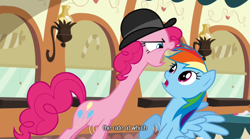 Size: 640x355 | Tagged: safe, derpibooru import, screencap, pinkie pie, rainbow dash, earth pony, pegasus, pony, mmmystery on the friendship express, mlp-captions, youtube caption