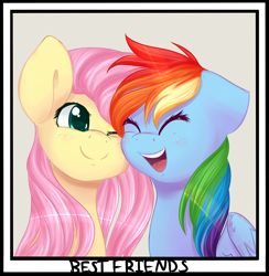 Size: 2100x2150 | Tagged: safe, artist:chiweee, fluttershy, rainbow dash, pegasus, pony, best friends, blushing, cute, eyes closed, smiling