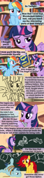 Size: 1120x4410 | Tagged: safe, artist:beavernator, rainbow dash, twilight sparkle, twilight sparkle (alicorn), oc, alicorn, pegasus, pony, aurelia, book, chalkboard, comic, female, magic the gathering, mare