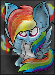 Size: 2534x3434 | Tagged: safe, artist:kelsey139, derpibooru import, rainbow dash, pegasus, pony, fanfic:rainbow factory, cute, dashabetes, grimcute, solo