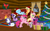 Size: 1280x800 | Tagged: safe, derpibooru import, applejack, fluttershy, pinkie pie, rainbow dash, rarity, spike, twilight sparkle, dragon, earth pony, pegasus, pony, unicorn, cabin, christmas, fireplace, mane six, ponyloaf, present