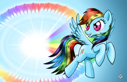 Size: 1275x825 | Tagged: safe, artist:razia, rainbow dash, pegasus, pony, flying, solo, sonic rainboom