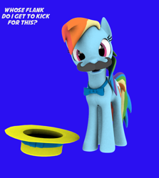 Size: 664x745 | Tagged: safe, artist:sparkyfox, rainbow dash, pegasus, pony, 3d, boater, cg, flim flam style, mousdash, moustache, solo