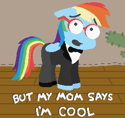 Size: 270x256 | Tagged: safe, artist:threetwotwo32232, derpibooru import, rainbow dash, pegasus, pony, egghead, milhouse van houten, parody, rainbow dash always dresses in style, rainbow dork, solo, the simpsons