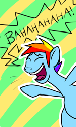 Size: 768x1280 | Tagged: safe, artist:tavrosbrony, rainbow blitz, rainbow dash, pegasus, pony, laughing, rule 63, simple background, solo