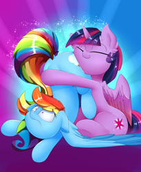 Size: 3200x3900 | Tagged: safe, artist:madacon, derpibooru import, rainbow dash, twilight sparkle, twilight sparkle (alicorn), alicorn, pegasus, pony, butthug, color porn, cute, female, floppy ears, hug, lesbian, madacon is trying to murder us, plot, rainbutt dash, shipping, twiabetes, twidash