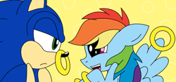 Size: 1250x585 | Tagged: safe, artist:scourgey-ouo, derpibooru import, rainbow dash, pegasus, pony, 1000 hours in ms paint, crossover, interspecies, male, ring, shipping, sonic the hedgehog, sonic the hedgehog (series), sonicdash, straight