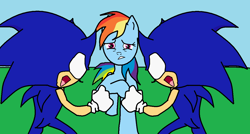 Size: 1168x627 | Tagged: safe, artist:tj0001, derpibooru import, rainbow dash, pegasus, pony, crossover, self paradox, sonic the hedgehog, sonic the hedgehog (series)