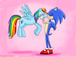 Size: 4000x3000 | Tagged: safe, artist:angela808, derpibooru import, rainbow dash, pegasus, pony, crossover, crossover shipping, interspecies, kissing, male, shipping, sonic the hedgehog, sonic the hedgehog (series), sonicdash, straight