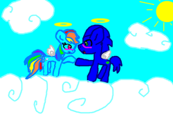 Size: 600x427 | Tagged: safe, artist:sondashfan4ever, derpibooru import, rainbow dash, angel, angel pony, pegasus, pony, crossover, interspecies, male, ponified, shipping, sonic the hedgehog, sonic the hedgehog (series), sonicdash, straight