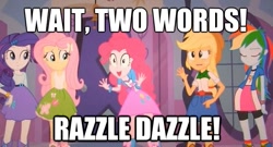 Size: 619x335 | Tagged: safe, derpibooru import, applejack, fluttershy, pinkie pie, rainbow dash, rarity, equestria girls, equestria girls (movie), crossing the memes, exploitable meme, meme, pinkie has a crazy idea, two words meme