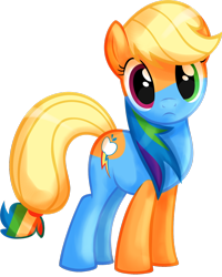 Size: 1024x1282 | Tagged: safe, artist:goldennove, derpibooru import, applejack, rainbow dash, earth pony, pony, cute, fusion, looking at you, simple background, solo, sparkles experiments, what has magic done, what has science done