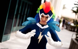 Size: 1024x640 | Tagged: safe, artist:ladymella, rainbow dash, zapp, human, power ponies (episode), 2014, cosplay, irl, irl human, photo, power ponies, solo, wondercon