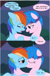 Size: 600x919 | Tagged: safe, artist:flutterdashwhore, firefly, rainbow dash, pegasus, pony, comic:dash academy, g1, comic, dashfly, female, g1 to g4, generation leap, kissing, lesbian, shipping