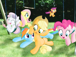 Size: 1024x768 | Tagged: safe, artist:nikorurene, derpibooru import, applejack, fluttershy, pinkie pie, rainbow dash, scootaloo, sweetie belle, featureless crotch, irl, photo, ponies in real life