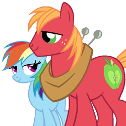 Size: 670x667 | Tagged: source needed, safe, artist:luluflaire, artist:offical-lunaflaire, big macintosh, rainbow dash, earth pony, pegasus, pony, bedroom eyes, male, rainbowmac, shipping, smiling, stallion, straight