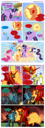 Size: 4961x14032 | Tagged: safe, artist:teammagix, derpibooru import, applejack, fluttershy, pinkie pie, princess celestia, queen chrysalis, rainbow dash, rarity, twilight sparkle, twilight sparkle (alicorn), alicorn, changeling, changeling queen, earth pony, pegasus, pony, unicorn, comic:sun setting misfortune, absurd file size, absurd resolution, comic, mane six, nightmare sunset, possessed, possesstia, royal guard, sun