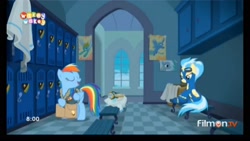 Size: 1920x1080 | Tagged: safe, derpibooru import, screencap, lightning dust, misty fly, rainbow dash, pegasus, pony, top bolt, bomber jacket, clothes, massage, saddle bag, wonderbolts, wonderbolts uniform