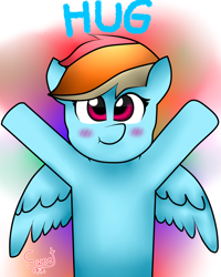 Size: 1200x1500 | Tagged: safe, artist:sweetpieee, derpibooru import, rainbow dash, pegasus, pony, hug, solo