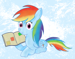 Size: 1526x1204 | Tagged: safe, artist:miaowwww, rainbow dash, pegasus, pony, book, cute, dashabetes, solo