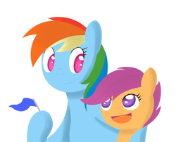 Size: 2100x1700 | Tagged: safe, artist:ekrostrance, rainbow dash, scootaloo, pegasus, pony, flag, happy, scootalove