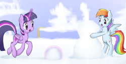 Size: 1579x800 | Tagged: safe, artist:239asd, rainbow dash, twilight sparkle, twilight sparkle (alicorn), alicorn, pegasus, pony, cloud, cloudy, female, mare