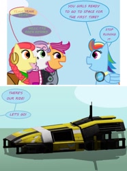 Size: 900x1210 | Tagged: safe, apple bloom, rainbow dash, scootaloo, sweetie belle, pegasus, pony, ask-twilightvi, mass effect