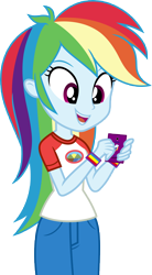 Size: 7000x12646 | Tagged: safe, artist:luckreza8, derpibooru import, rainbow dash, equestria girls, legend of everfree, absurd resolution, clothes, open mouth, pants, phone, simple background, smartphone, solo, transparent background, vector, wristband