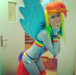 Size: 550x538 | Tagged: artist needed, safe, rainbow dash, human, cosplay, irl, irl human, photo, solo