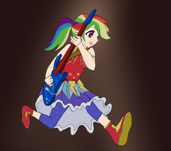 Size: 600x531 | Tagged: safe, artist:icesticker, derpibooru import, rainbow dash, equestria girls, legend of everfree, 45 minute art challenge, clothes, crystal gala, dress, guitar, human coloration, solo