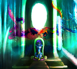 Size: 945x846 | Tagged: safe, artist:sharpieboss, rainbow dash, twilight sparkle, twilight sparkle (alicorn), alicorn, pegasus, pony, fantasizing, female, flying, immortality blues, lesbian, longing, mare, shipping, throne, twidash