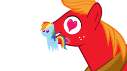 Size: 1024x576 | Tagged: safe, artist:offical-lunaflaire, big macintosh, rainbow dash, earth pony, pegasus, pony, chibi, male, pointy ponies, rainbowmac, shipping, stallion, straight