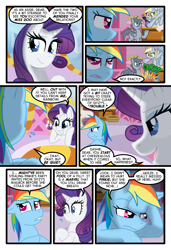 Size: 1024x1497 | Tagged: safe, artist:kazziepones, artist:zaron, derpibooru import, derpy hooves, rainbow dash, rarity, oc, oc:lonely hooves, pegasus, pony, unicorn, comic:lonely hooves, comic, female, glasses, mare